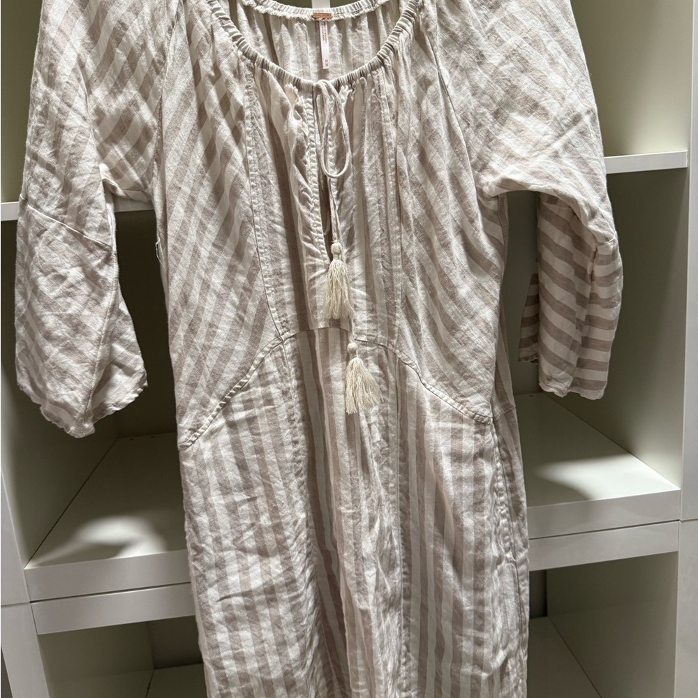 Free People Beige and White Striped Dress